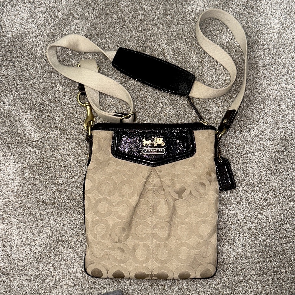 Coach tan canvas crossbody bag used